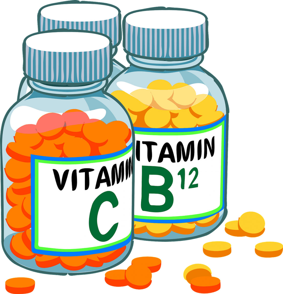 Two bottle of Vitamin C and Vitamin B12 supplement