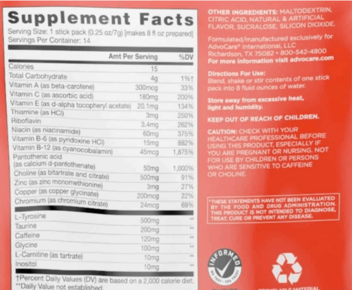 Advocare Spark nutrition facts.