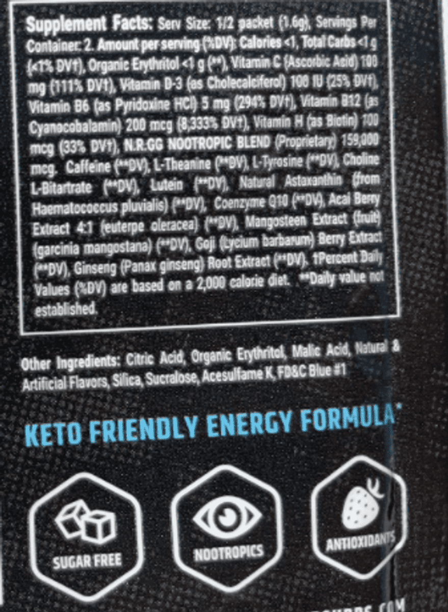Supplement facts of GG Energy.