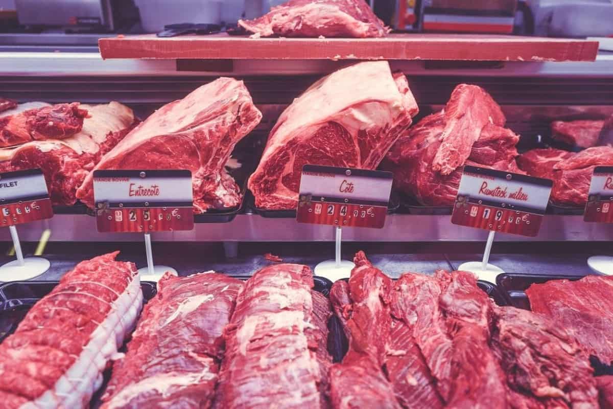Different types of meat in the departmental store.