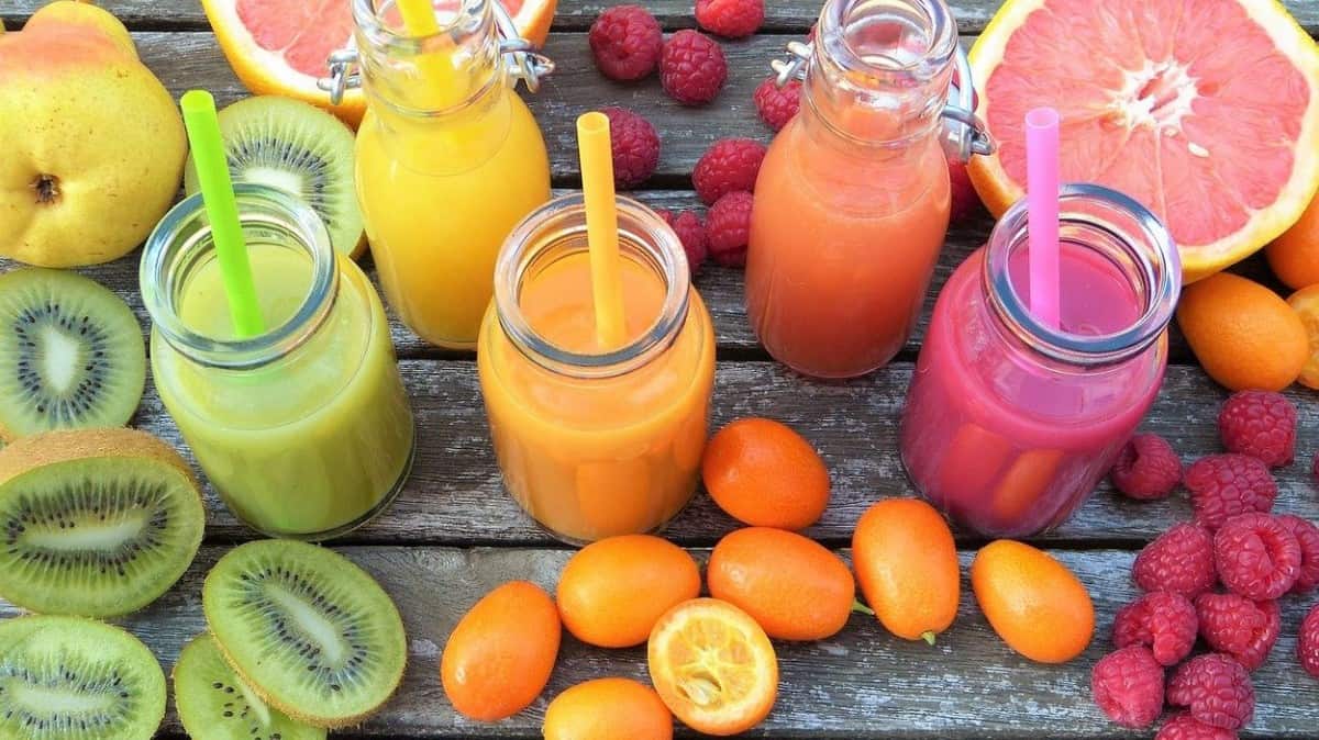 Colorful smoothies made out of different types of fruits