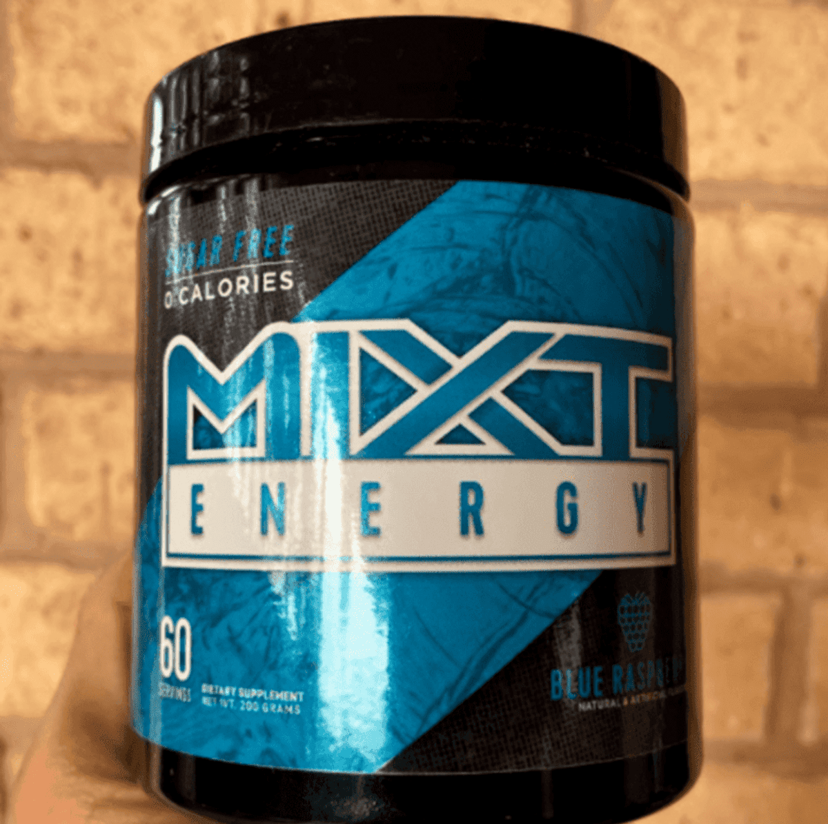  A sixty servings tub of blue raspberry flavored mixt energy.