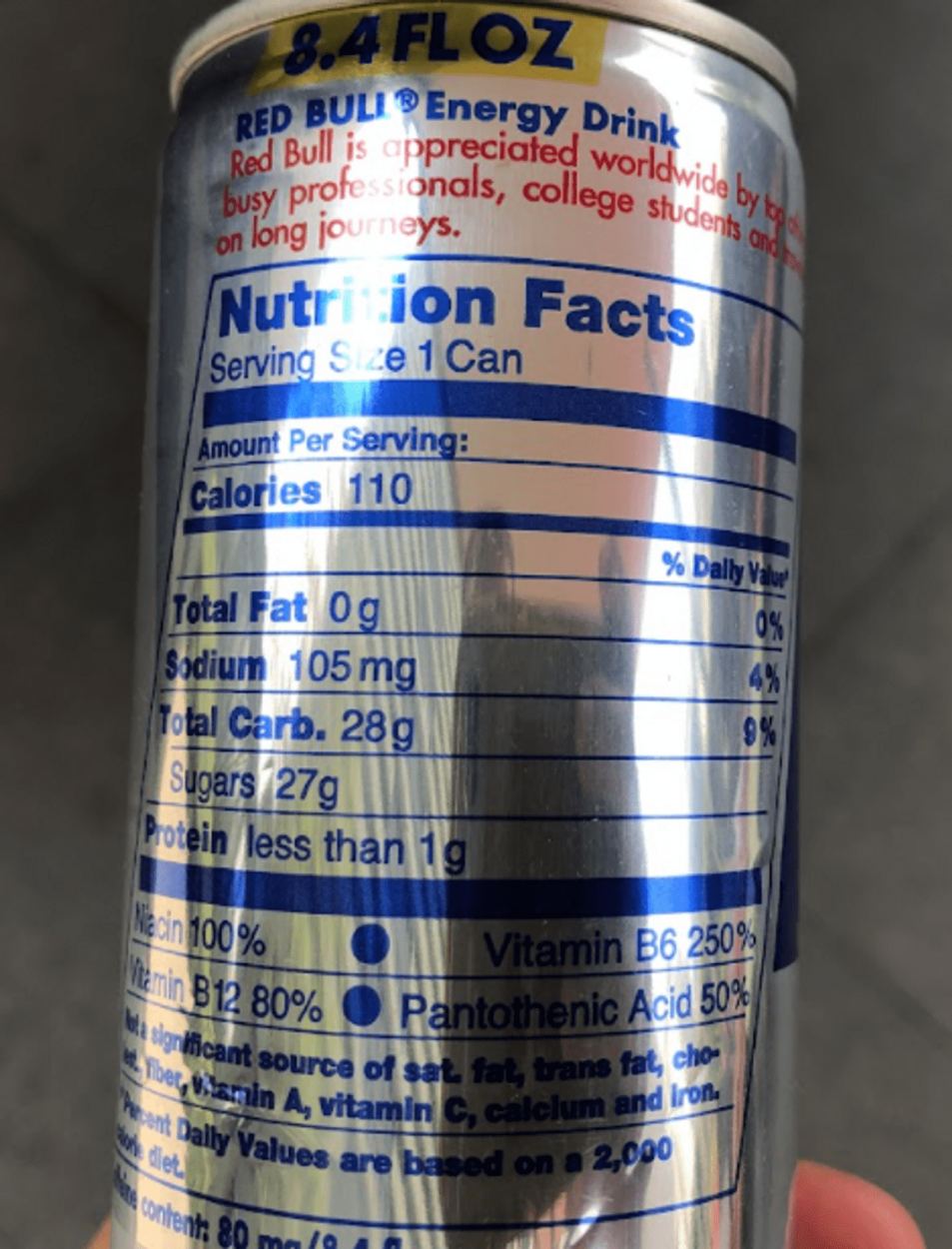 Supplement Facts of Red Bull.