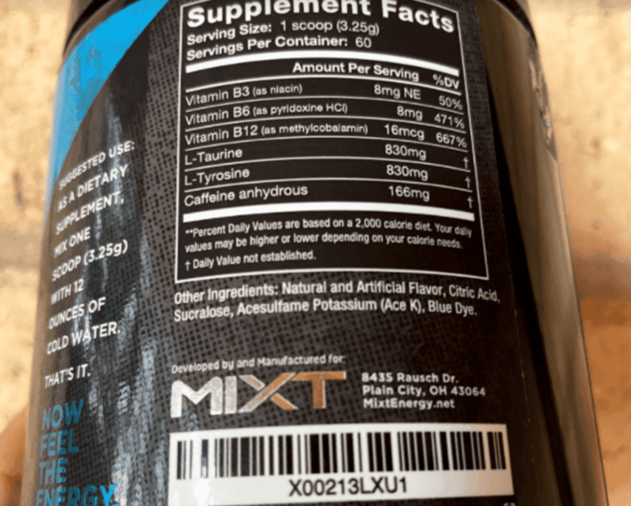 The supplement facts of Mixt Energy.