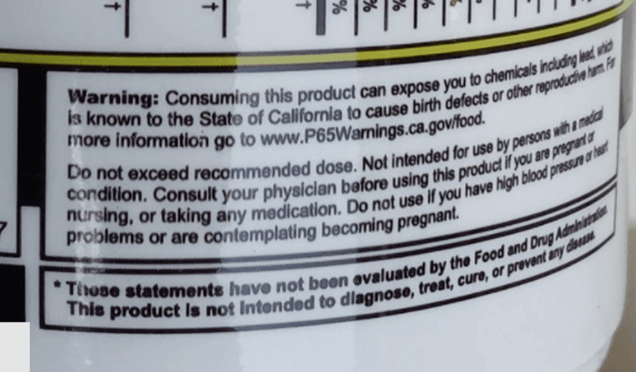 The warning label of The State of California.