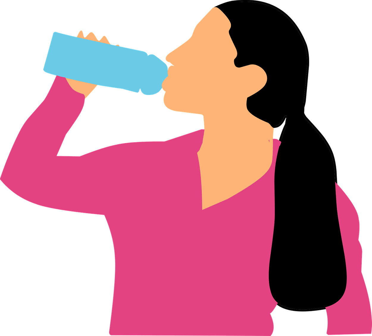 An woman is drinking water.
