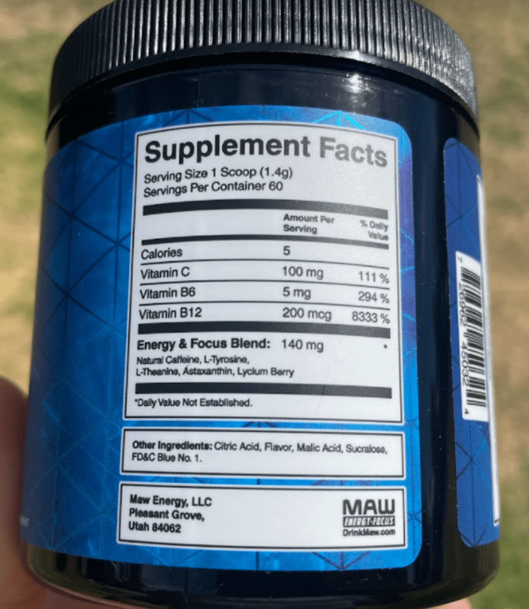Supplement facts of Maw Energy.