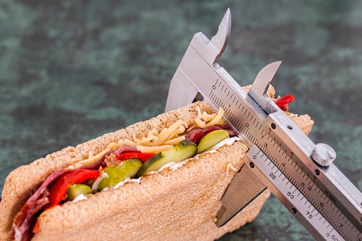 Sandwich and measuring scale.