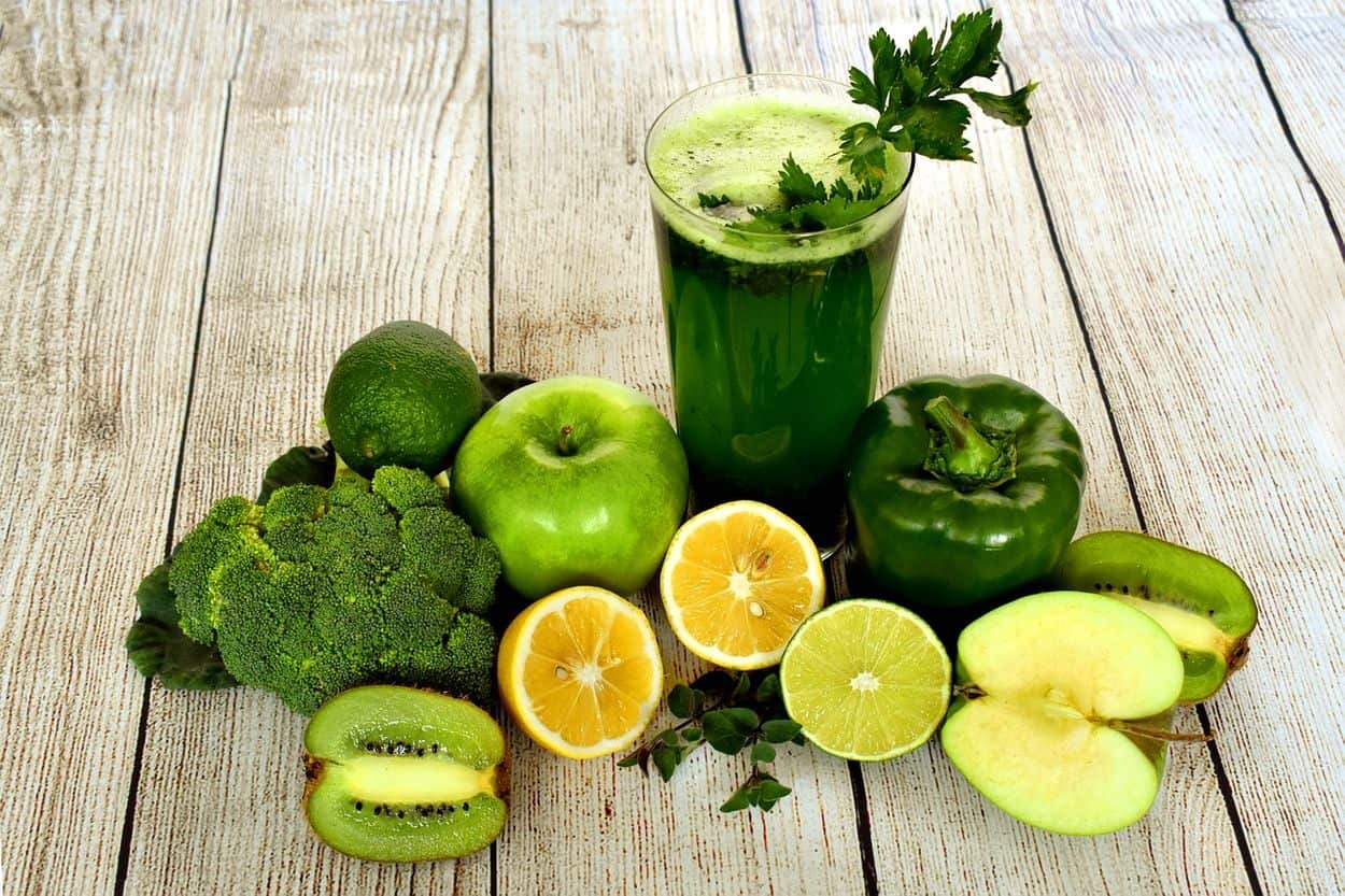 Green fruits and vegetables.
