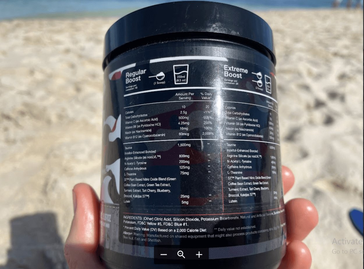 Ingredients present in a tub of Outbreak Nutrition Energy