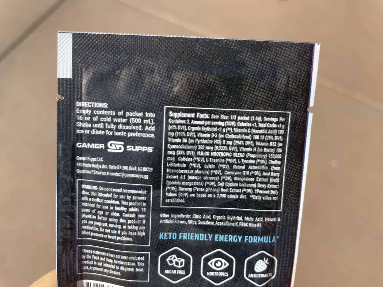 Ingredients of Gamer Supps